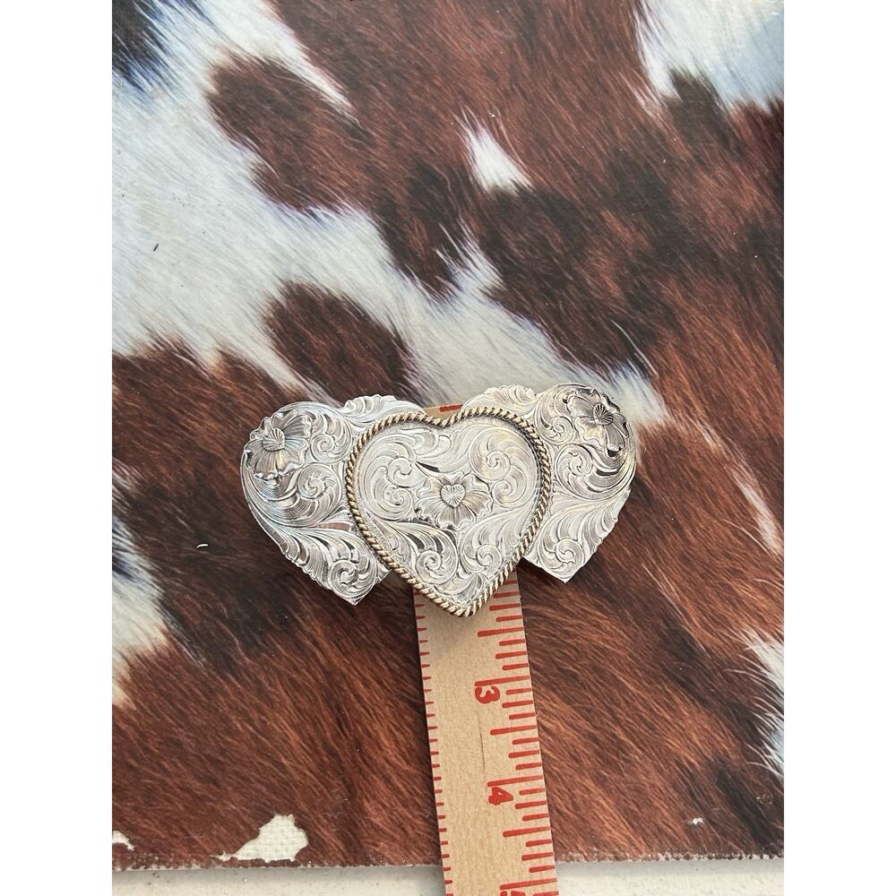 Sterling Silver Plate Montana Silversmiths Triple Heart Belt Buckle Western - Picture 6 of 10
